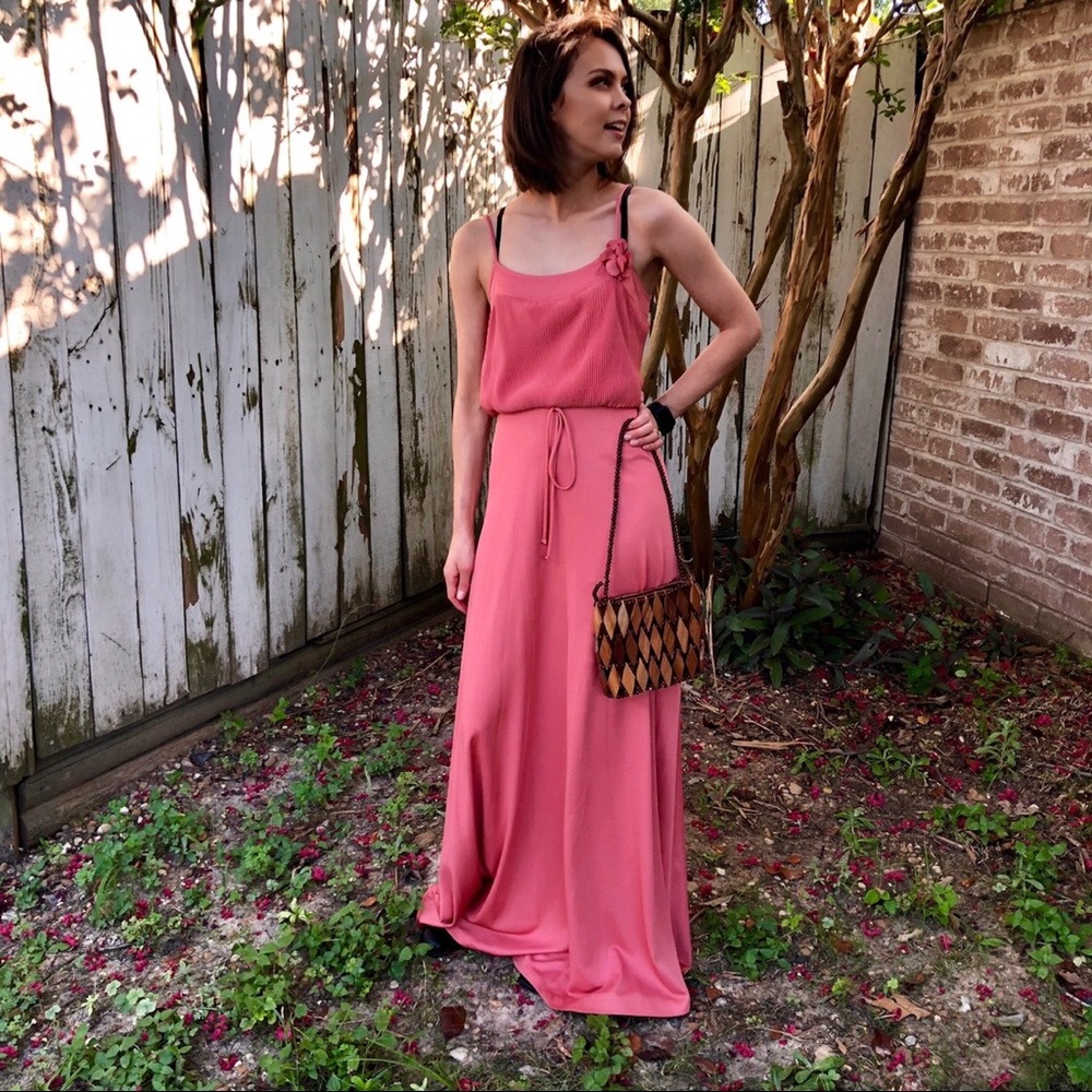 VINTAGE 1970S ROSE EMPIRE WAIST PROM DRESS 🌸